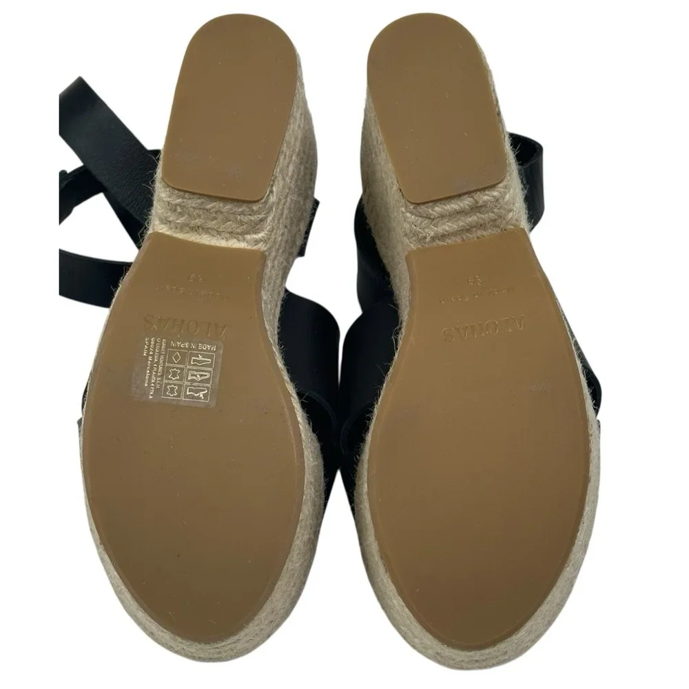 ALOHAS Lyla Black Leather Espadrille Platform Sandals Size 39 US 8-8.5 New $268